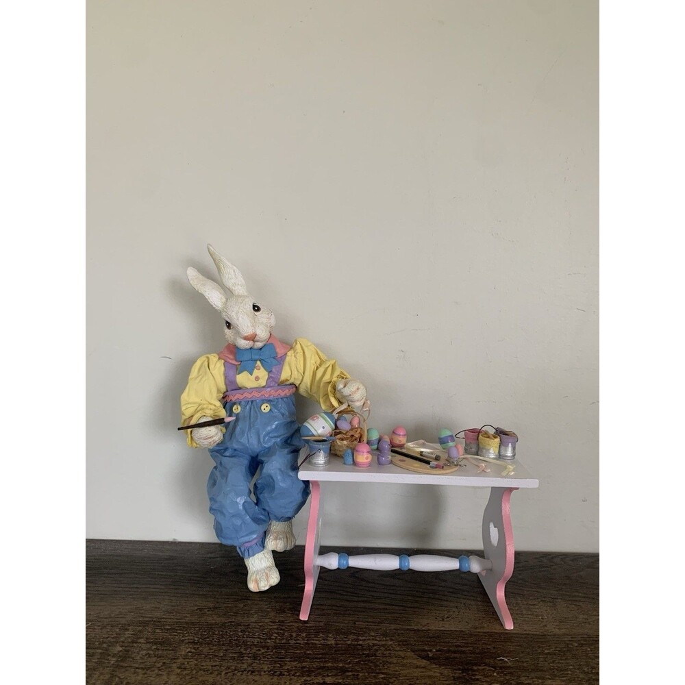 Vintage Midwest of Cannon Falls Easter Egg Bunny Rabbit Fabric Mache 11.5" Desk
